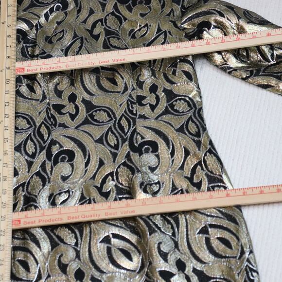 Vintage Handmade Gold & Black Lame Brocade Dress High Neck Long Sleeve Glam M/L - Picture 5 of 7